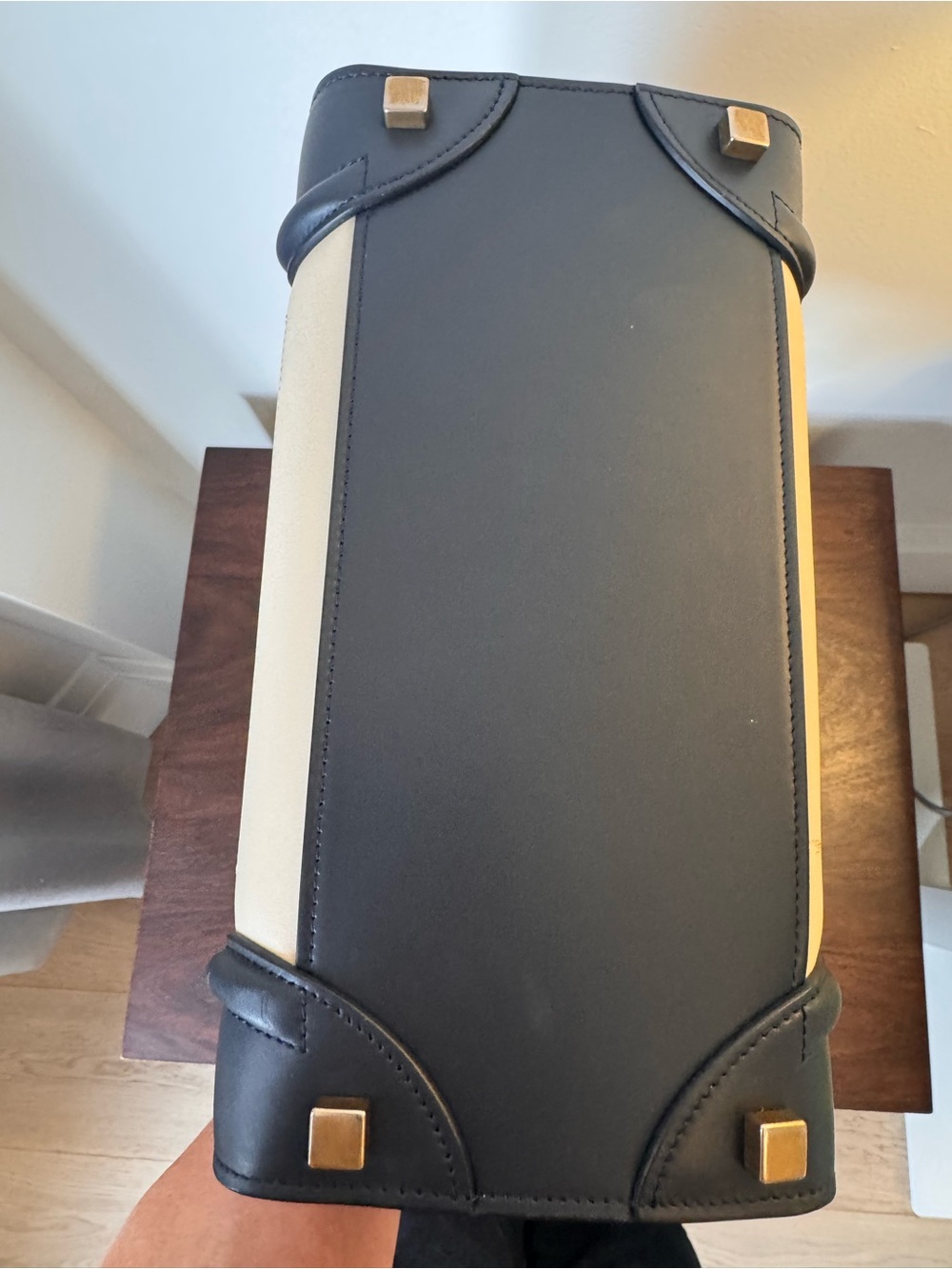 NWOT Celine Leather Micro Luggage Tote in Navy, Cream & Cognac/Deep Camel - Picture 7 of 11
